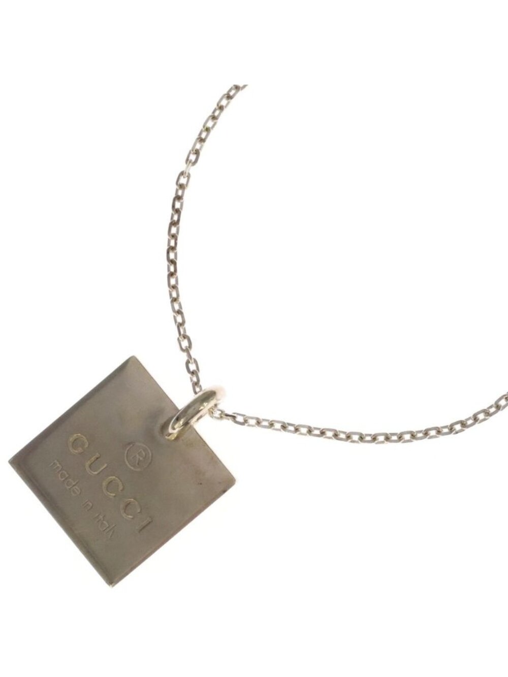 Gucci Square Logo Plate Pendant Chain Silver Necklace